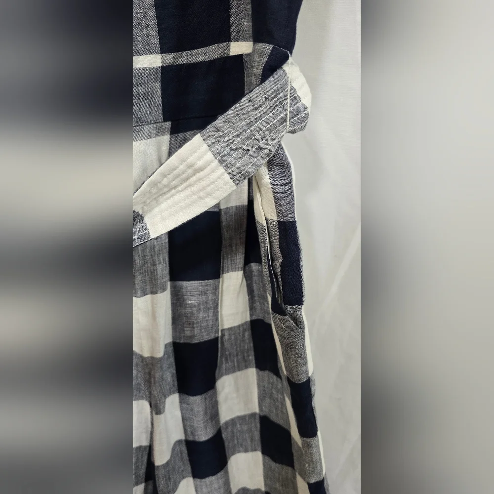 J.‎ Crew 00 gingham beauchamps 100% linen strappy jumpsuit, wide leg, tie-waist